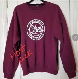 OBEY WORLDWIDE PROPAGANDA L burgandy long sleeve unisex sweatshirt